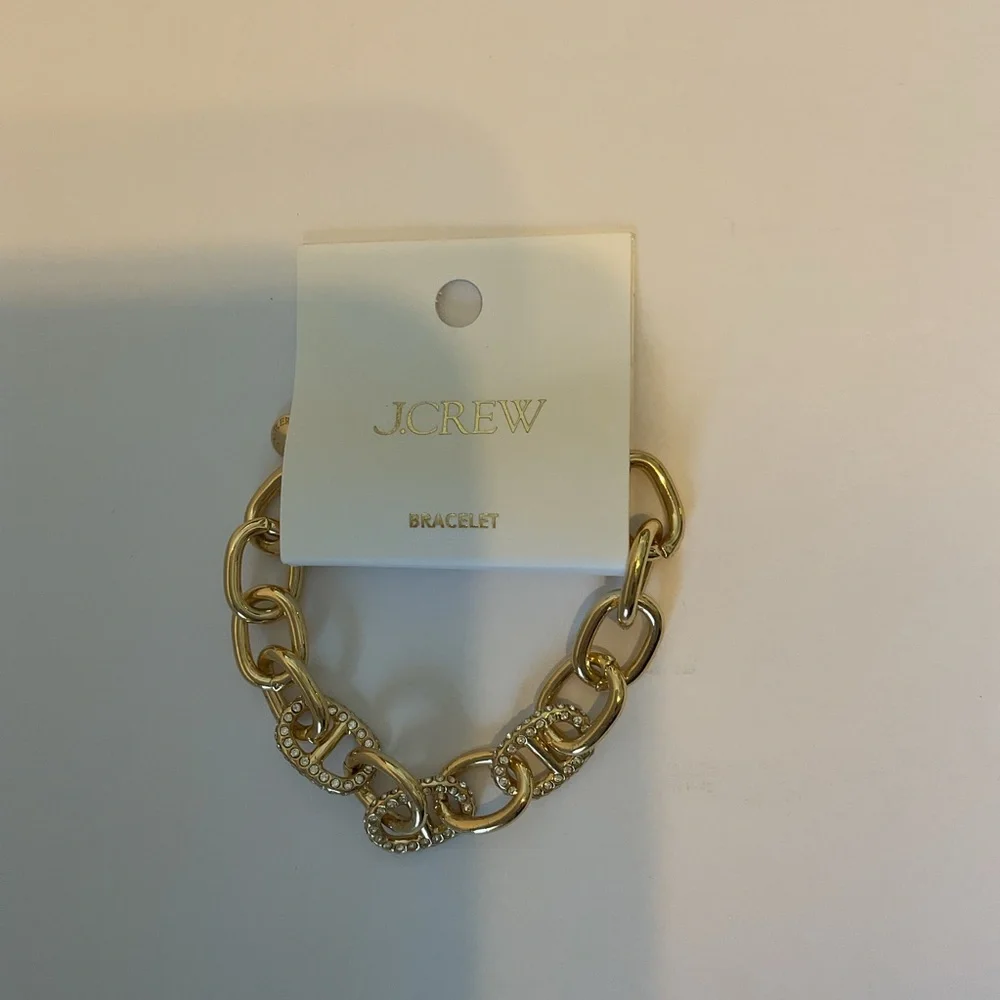 J. Crew Crystal Chainlink Gold Tone Chunky 6 3/4